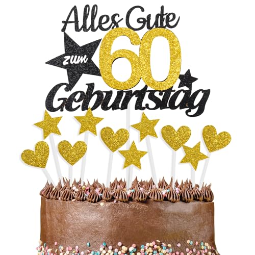 Alles Gute zum 60 Geburtstag Kuchendekoration, Gold und Schwarz, Kuchen Deko, Cake Topper 60 Jahre für Männer & Frauen Geburtstags Party Jahrestag Torte Deko Supplies von Cxryrzhe