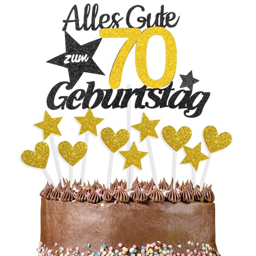 Alles Gute zum 70 Geburtstag Kuchendekoration, Gold und Schwarz, Kuchen Deko, Cake Topper 70 Jahre für Männer & Frauen Geburtstags Party Jahrestag Torte Deko Supplies von Cxryrzhe