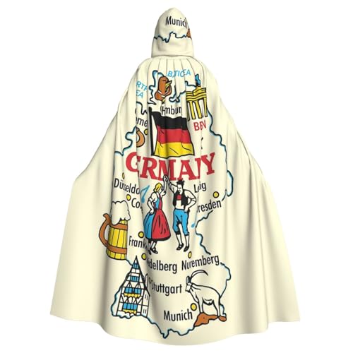 Cxzmnba Deutschlandkarte mit kulturellem Sym Unisex Cosplay Kostüm Halloween Kapuzenumhang Umhang für Party Verkleiden voller Länge Uniform Robe von Cxzmnba