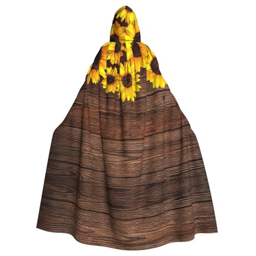 Cxzmnba Sonnenblume auf Holzplanke, Unisex, Cosplay-Kostüm, Halloween, Kapuzenumhang, Umhang für Party, Verkleidung, volle Länge, Uniform-Bademantel von Cxzmnba