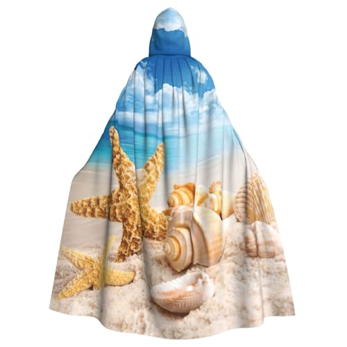 Cxzmnba Strand-Umhang mit Seestern-Muscheln, Unisex, Cosplay, Halloween, Kapuzenumhang, Umhang für Party, Verkleidung, volle Länge, Uniform-Bademantel von Cxzmnba