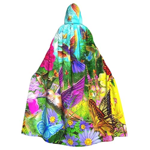 Cxzmnba Umhang mit Kapuze, Motiv: Vögel, Blumen, Schmetterling, Unisex, Cosplay, Halloween, Kapuzenumhang für Party, Verkleidung, volle Länge, Uniform-Bademantel von Cxzmnba