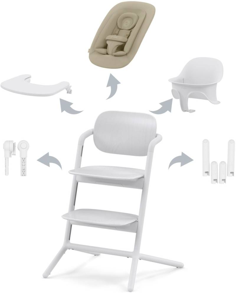 Cybex Lemo 4-in-1 Hochstuhl inkl. Babywippe, Babyset und Tablett, All White von Cybex