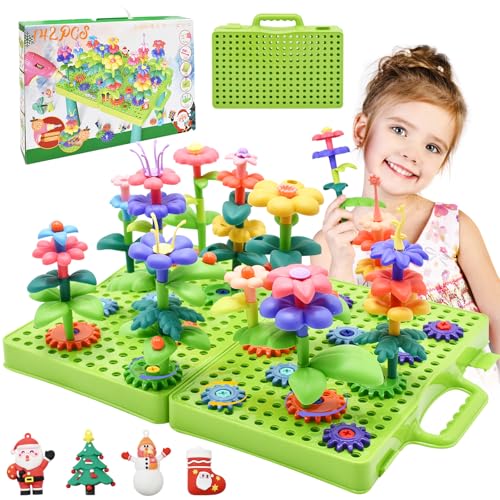Cyiecw 142PCS Blumengarten Spielzeug ab 3 Jahre Mädchen, DIY Bouquet Steckblumen Set mitzusammenklappbarer Aufbewahrungsbox(Basis), Kinder Blumen Bausteine Geschenk für Weihnachten Geburtstag von Cyiecw