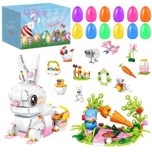 Cyiecw 12-in-2 Ostern Bausteine Set - Kreatives DIY Konstruktionsspielzeug mit Hasen & Karotten, Ideales Ostergeschenk für Kinder ab 6 Jahren von Cyiecw