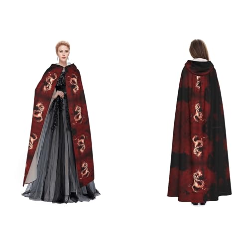 (Blutroter Drache) Unisex Kapuzenumhang Umhang Robe Cosplay Halloween Weihnachten Verkleidung Kostüme für Erwachsene von Cykazhst
