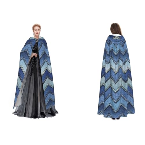 (Farbverlauf, blauer Denim) Unisex Kapuzenumhang Umhang Robe Cosplay Halloween Weihnachten Verkleidung Kostüme für Erwachsene von Cykazhst