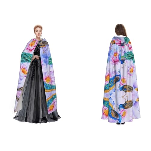 (Schöne Pfauen und Lotus) Unisex Kapuzenumhang Umhang Robe Cosplay Halloween Weihnachten Verkleidung Kostüme für Erwachsene von Cykazhst
