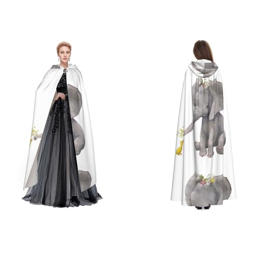 (Süßer Elefant mit Kranz und kleiner Ente) Unisex Kapuzenumhang Umhang Robe Cosplay Halloween Weihnachten Verkleidung Kostüme für Erwachsene von Cykazhst