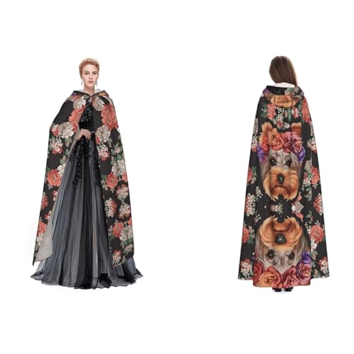 (Yorkie Floral) Unisex Kapuzenumhang Umhang Robe Cosplay Halloween Weihnachten Verkleidung Kostüme für Erwachsene von Cykazhst
