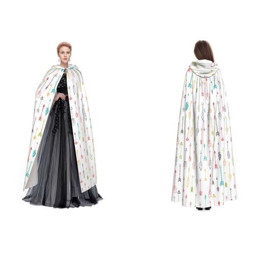 Bunte, handgezeichnete Kunst mit Pfeilen im Boho-Stil, Unisex, Kapuzenumhang, Umhang, Robe, Cosplay, Halloween, Weihnachten, Verkleidung für Erwachsene von Cykazhst