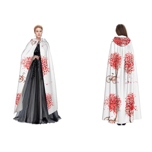 Umhang mit Kapuze (Muttertag, Valentinstag, romantischer Herz, Baum und Fahrrad), Unisex, für Cosplay, Halloween, Weihnachten, Verkleidung für Erwachsene von Cykazhst
