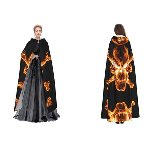 Umhang mit Kapuze (brennender Totenkopf mit Flamme), Unisex, Cosplay, Halloween, Weihnachten, Verkleidung für Erwachsene von Cykazhst