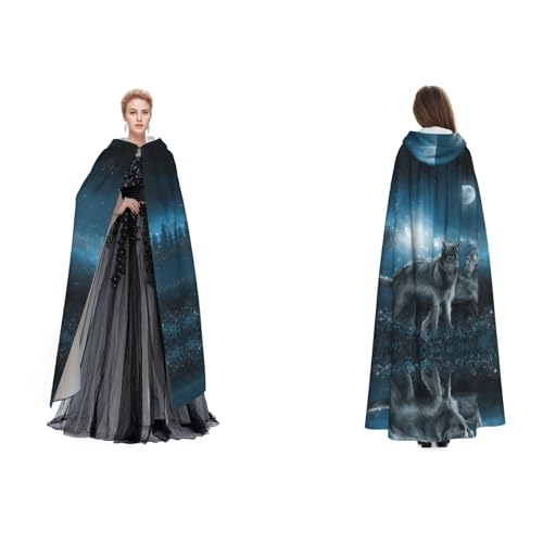 Unisex Kapuzenumhang (Wolf im Mondschein) Umhang für Cosplay, Halloween, Weihnachten, Verkleidung für Erwachsene von Cykazhst