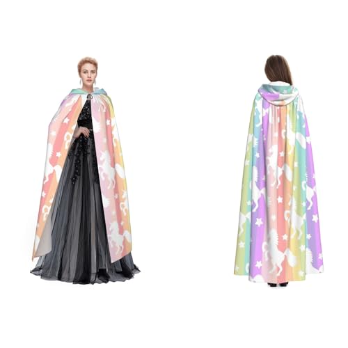 Unisex Kapuzenumhang mit Einhörnern auf bunten Streifen, Cosplay, Halloween, Weihnachten, Verkleidung für Erwachsene Unisex Kapuzenumhang mit Einhörnern auf bunten Streifen, Cosplay, Halloween, Weihnachten, Verkleidung für Erwachsene von Cykazhst