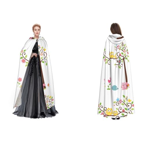 Unisex Kapuzenumhang mit niedlichem Cartoon-Eulen-Baum, Blumen und Eichhörnchen, Cosplay, Halloween, Weihnachten, Verkleidung für Erwachsene von Cykazhst