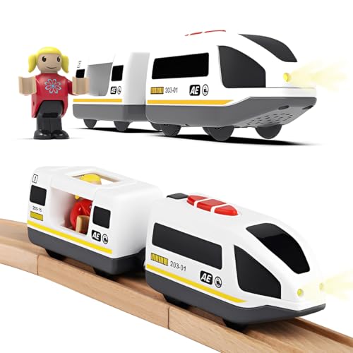 Cylora Eisenbahn Kinder Elektrisch, Batteriebetriebenes Zugset, Zug Spielzeug Kinder ab 3 Jahren, Lokomotivzug Lokomotive Kompatibel mit Holzschienen Thomas Brio, Spielzeugauto für Kleinkinder, Weiß von Cylora