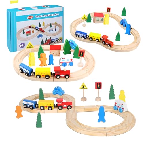 Cylora Holzeisenbahn Set für Kleinkinder, Holz Eisenbahn Kinder, 33-teilige Magneteisenbahn mit Holzschienen, Zug Spielzeug Geschenk Holzspielzeug für Jungen und Mädchen ab 3 4 5 6 7 Jahren, Holzzug Cylora Holzeisenbahn Set für Kleinkinder, Holz Eisenbahn Kinder, 33-teilige Magneteisenbahn mit Holzschienen, Zug Spielzeug Geschenk Holzspielzeug für Jungen und Mädchen ab 3 4 5 6 7 Jahren, Holzzug von Cylora