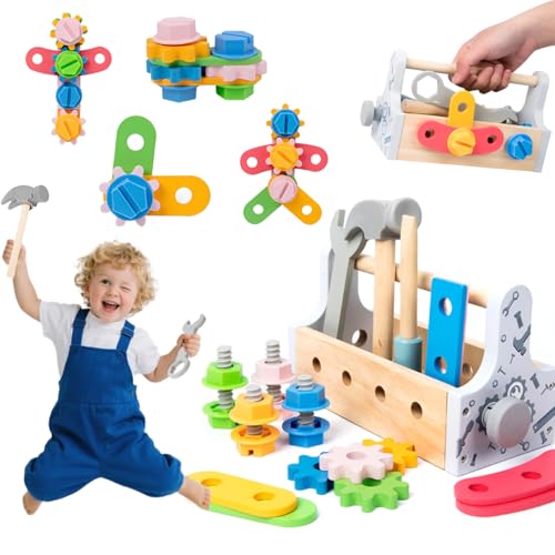 Cylora Werkzeugkoffer Kinder Werkbank, Montessori Spielzeug ab 2 3 4 5 Jahre, Werkzeug Spielzeug Holzspielzeug Kinderspielzeug Werkzeugkasten Lernspiele Weihnachten Geschenk Junge Mädchen ab 3 Jahren von Cylora
