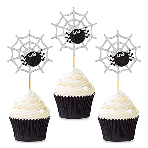 Cyodoos 24 Stück Spinnennetz-Cupcake-Topper – Halloween-Geburtstagsdekorationen, Halloween-Party-Dekorationen Cyodoos 24 Stück Spinnennetz-Cupcake-Topper – Halloween-Geburtstagsdekorationen, Halloween-Party-Dekorationen von Cyodoos