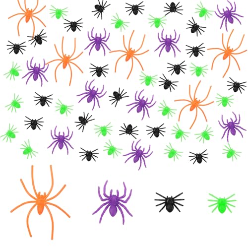 Kunststoff-Spinnen, Halloween-Spinnen, Halloween-Dekorationen, bunte realistische Spinnen, kleine Kunststoff-Spinnen, Mini-Spinnen, Halloween-Prank-Requisiten für Halloween-Party von Cytokio