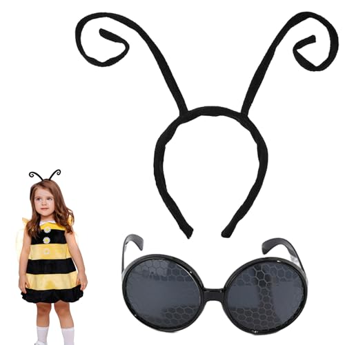 Schmetterlings-Antennen-Stirnband und schwarze Brille, Insekten-Kostüm, Bienen-Antennen-Stirnband, Käfer-Kostüm, Kinder-Kostüm, für Party, Halloween, Cosplay, Kostüm-Zubehör, 2 Stück Schmetterlings-Antennen-Stirnband und schwarze Brille, Insekten-Kostüm, Bienen-Antennen-Stirnband, Käfer-Kostüm, Kinder-Kostüm, für Party, Halloween, Cosplay, Kostüm-Zubehör, 2 Stück von Czdtq