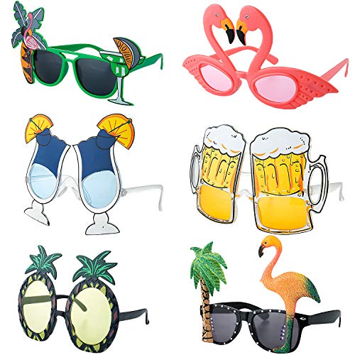 Czemo 6 Paar Party Sonnenbrillen Hawaiian Tropical Brillen Flamingo Ananas Sonnenbrille Lustige Kostüm Sonnenbrille für Sommer Kostüm Party von Czemo