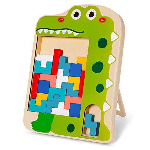 Czemo Montessori Spielzeug Tetris Puzzle Kinder Spielzeug Holz Tangram Puzzle Muster Blockiert Brain Teasers Spiel Lernspielzeug Holzspielzeug für Kinder ab 2 3 4 Jahre von Czemo