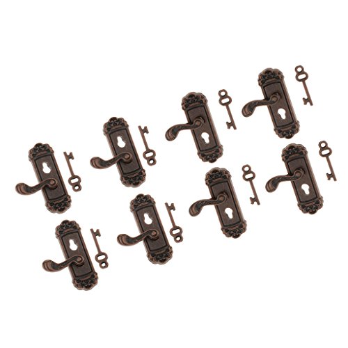 D DOLITY 8St. 1:12 Puppenhaus Zubehör - Mini Türschlösser mit Griff und Schlüssel Satz - Bronze von D DOLITY
