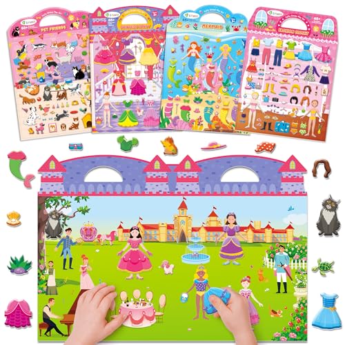 D-FantiX 3D Aufkleber für Kinder 2 3 4 Jahre, 4 Stück Wiederverwendbare Stickerbuch für Mädchen, Anziehsachen, Prinzessin, Meerjungfrau, Haustier, Autofahrt-Aktivitäten für Kinder ab 4-8 Jahren D-FantiX 3D Aufkleber für Kinder 2 3 4 Jahre, 4 Stück Wiederverwendbare Stickerbuch für Mädchen, Anziehsachen, Prinzessin, Meerjungfrau, Haustier, Autofahrt-Aktivitäten für Kinder ab 4-8 Jahren von D-FantiX