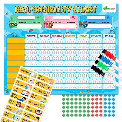 D-FantiX Magnetische Verantwortung Tabelle, Aufgaben Tabelle für Mehrere Kinder, My Star-Belohnungstabelle, Tägliche Routine, Gutes Verhalten, Trocken Abwischbar, für Kleinkinder zu Hause von D-FantiX