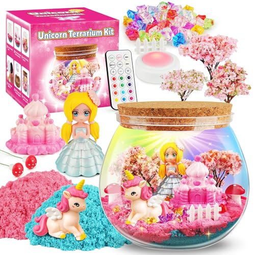 D-FantiX Prinzessin Einhorn Spielzeug Terrarium Kit für Mädchen, Led Nachtlicht Geburtstag Weihnachten Geschenke Ideal, DIY Kunst und Handwerk Wissenschaft Kit für Kinder von D-FantiX