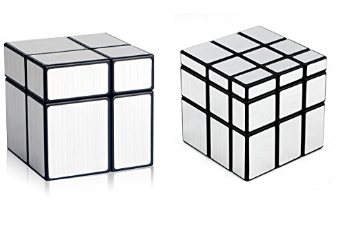 D-FantiX Shengshou Spiegelwürfel-Set, 2 x 2, 3 x 3, Spiegelblöcke, 2 x 2 x 2, 3 x 3 x 3, Speedcube Bündel, unregelmäßige Speedcube unqual Puzzle Toys Silber von D-FantiX