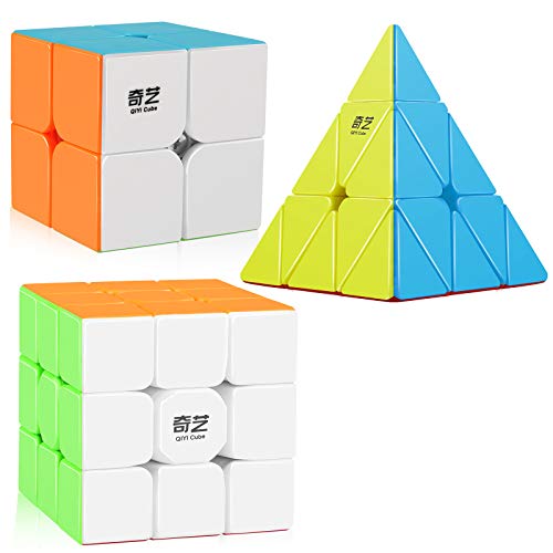 D-FantiX Speed Cube Set, QY Toys Zauberwürfel Original 3 Pack, Qidi S2 2x2 Warrior W 3x3 Qiming Pyramid Stickerless Speedcube Bundle Puzzle Toys von D-FantiX
