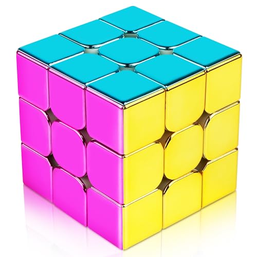 D-FantiX Spiegelreflektierender magnetischer Speedcube 7,6 x 7,6 x 7,6 cm, Zyklon-Jungen-Original, aufkleberlos, einzigartiger glänzender Metallic-Farbe, Speedcube mit Display-Ständer, von D-FantiX