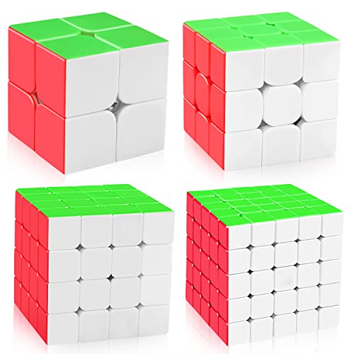 D-FantiX Zauberwürfel Set, 4 Stück Meilong Speed Cube Set, 2x2 3x3 4x4 5x5 Stickerless Speedcube Bündel mit Geschenkbox für Kinder und Erwachsene Anfänger,Geburtstag, Festival von D-FantiX