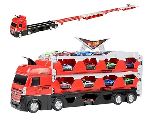 D&I Katapult Truck 207cm Rennbahn Spielzeugtruck LKW Spielzeugauto Transporter Auto Kinderspielzeug ab 3 Jahre Jungen Mädchen von D&I
