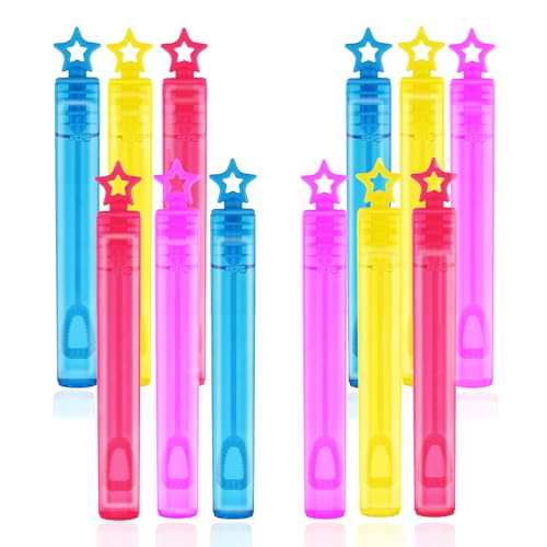 12 Neon Mini Star Bubble Tubes With 4ml Bubble Liquid Solution and Blow Stab, Weddings Favors, Parties, Celebrations, Children's Birthday Party Bag Fillers, Kids Toys (Rainbow Star 12 Pack) von D.A.Y. Republic