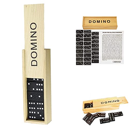 D.A.Y. Republic 28-teiliges klassisches Retro-Dominospiel, traditionelles Set im Holzkoffer für Kinder und Erwachsene, schwarz und weiß, Lernspielzeug Geschenk, Reisegröße (Dominoes in Holzbox) von D.A.Y. Republic