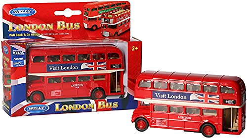 D.A.Y. Republic Offizielle TFL lizenzierte Old Classic Red London Doppeldecker Bus 1:36 Metall Druckguss Pull Back and Go Action Spielzeugmodelle (Classic London Bus) von D.A.Y. Republic