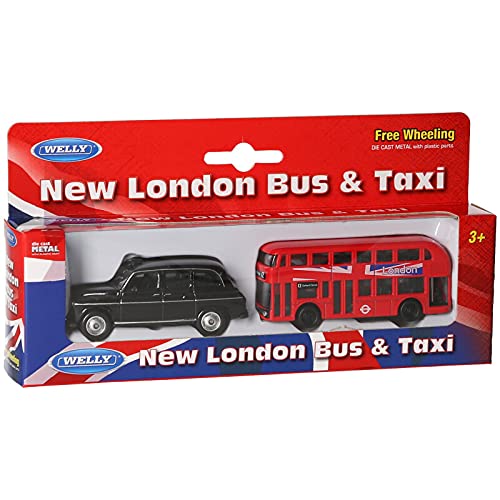 D.A.Y. Republic Offizielles TFL Lizenzprodukt 7,6 cm New London Bus und Classic Taxi Metall druckgegossene Freilauf-Action-Spielzeugmodelle (Londoner Taxi und Bus) von D.A.Y. Republic