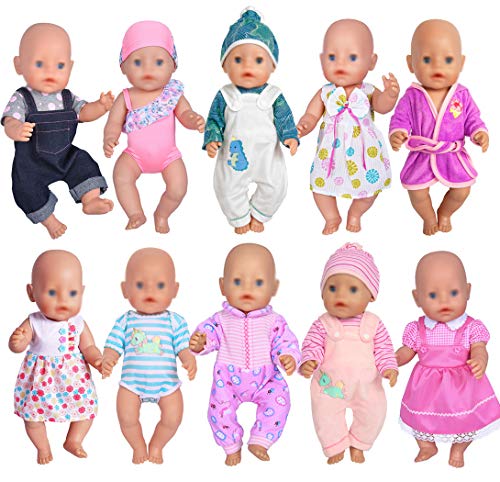 ebuddy 10 Sets Puppenkleider Outfits für 14 bis 16 Zoll Neugeborene Babypuppen und für 18 Zoll amerikanisches Mädchen von ebuddy