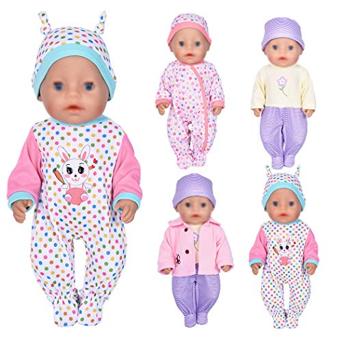 ebuddy 7-teilige Puppenkleidung Inklusive Bodysuit-Hut und Mantel für 43 cm Neugeborene Babypuppen / 15-Zoll-Babypuppe von ebuddy