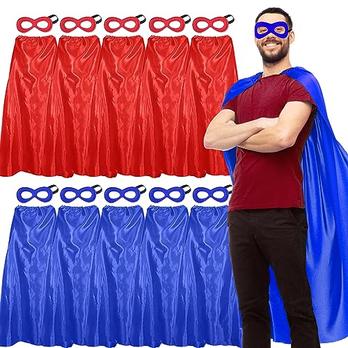 D.Q.Z Bulk Superhelden-Umhänge und Masken für Erwachsene, Superhelden-Gruppen-Kostüm, Teambuilding, Halloween-Party, 10er-Pack, Blau-Rot, 140 x 90 cm von D.Q.Z