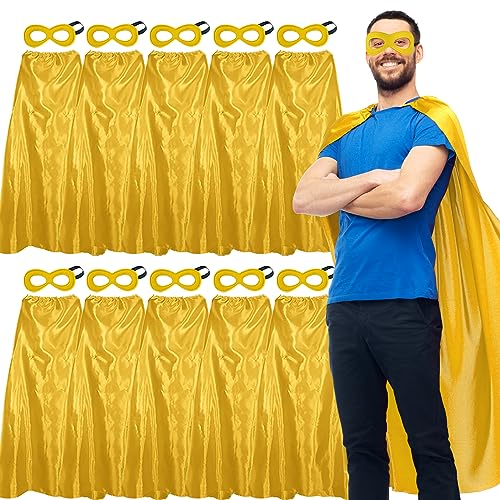 D.Q.Z Bulk Superhelden-Umhänge und Masken für Erwachsene, Superhelden-Gruppen-Kostüm, Teambuilding, Halloween-Party, 10er-Pack, Gold, 140 x 90 cm von D.Q.Z