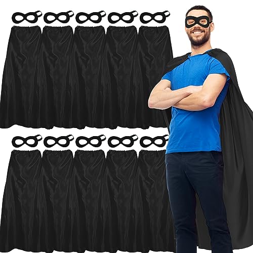 D.Q.Z Bulk Superhelden-Umhänge und Masken für Erwachsene, Superhelden-Gruppen-Kostüm, Teambuilding, Halloween-Party, 10er-Pack, Schwarz, 140 x 90 cm von D.Q.Z