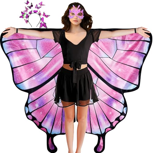 D.Q.Z Doppelseitige Schmetterlingsflügel-Kostüme für Erwachsene, Feen-Festival-Kostüm, mit Stirnband, Halloween-Party (Sternenrosa D.Q.Z Doppelseitige Schmetterlingsflügel-Kostüme für Erwachsene, Feen-Festival-Kostüm, mit Stirnband, Halloween-Party (Sternenrosa von D.Q.Z