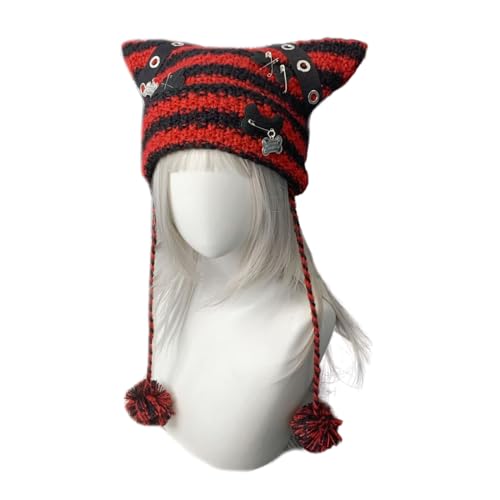 DABAIXIONG Katzenohr Gestreifter Subkultur Streetwear Streetwear Gestrickt 2000er Mädchen Winter Häkierte Hüte Coole Foto Requisiten Mädchen DABAIXIONG Katzenohr Gestreifter Subkultur Streetwear Streetwear Gestrickt 2000er Mädchen Winter Häkierte Hüte Coole Foto Requisiten Mädchen von DABAIXIONG