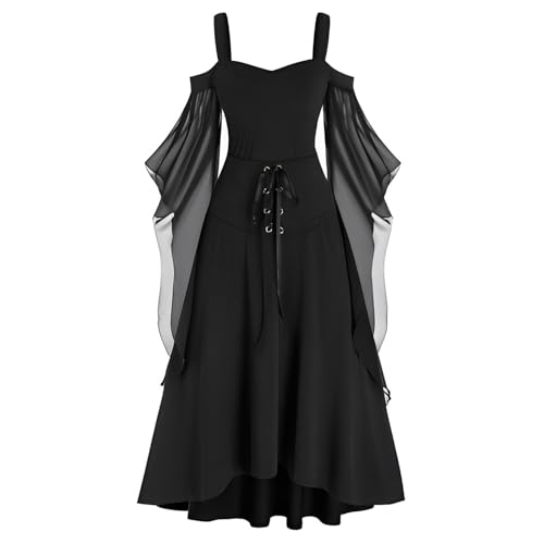 DABASHAN Halloween Kostüm Damen Mittelalter Kleider Renaissance Partykleid Gothic Kleider Schwarz Fledermausärmel Schulterfrei Minikleid für Halloween Karneval Cosplay (XXXXL) von DABASHAN
