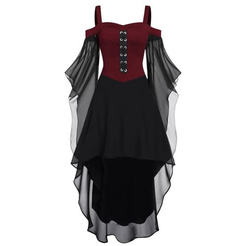 DABASHAN Halloween Kostüm Damen Mittelalter Kleider Renaissance Partykleid Gothic Kleider Schwarz Fledermausärmel Schulterfrei Minikleid für Halloween Karneval Cosplay (XXXXL) von DABASHAN